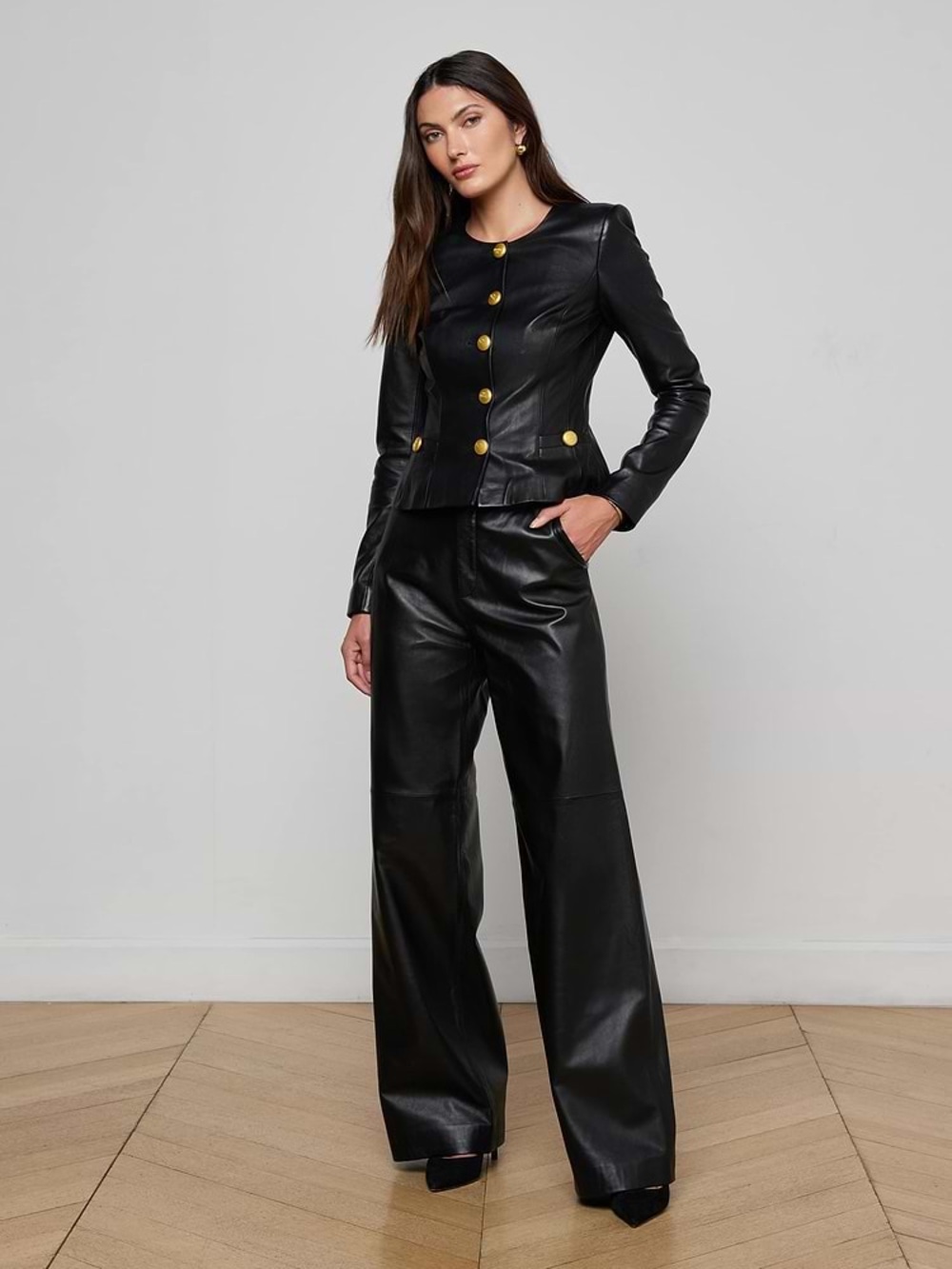 Mystree Black Wide-Leg High-Rise Faux-Leather Pants Stretch Medium Western